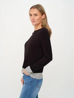 ELLIOTT LAUREN Women’s Soft Cotton Blend Layer Sweater In Black|Grey-Large